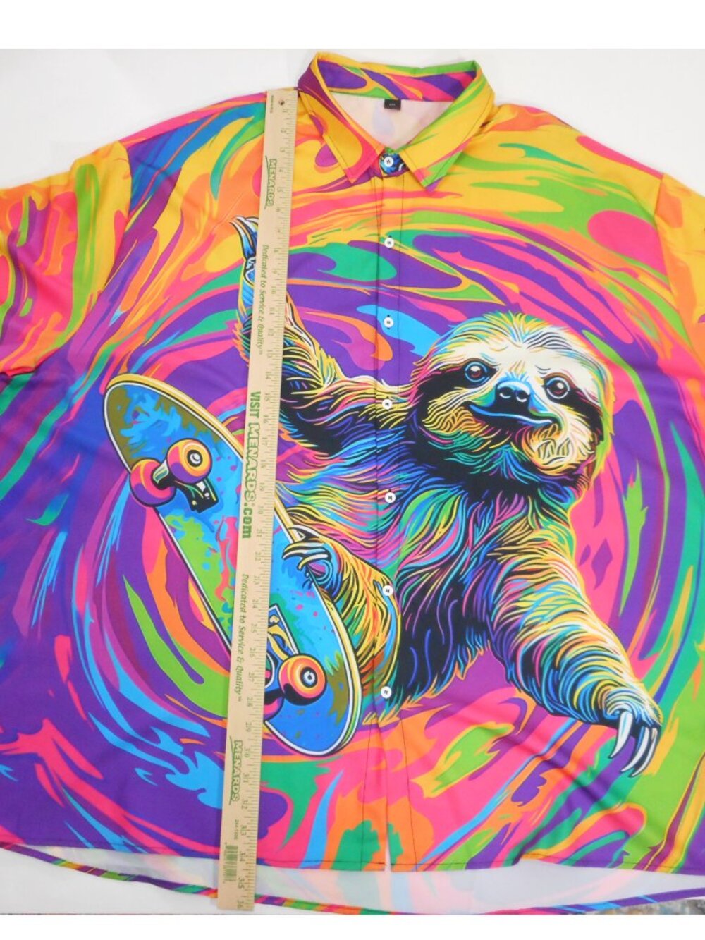 Colorful Button-up Shirt Men's size 6XL Sloth on Skateboard Brendel Software - Picture 7 of 10